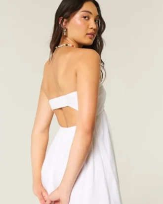 Rochie maxi fără bretele, cu bust răsucit