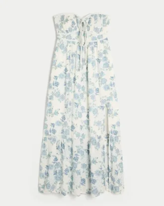 Rochie maxi fără bretele, cu împletituri