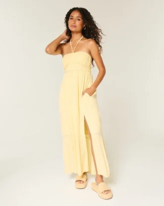 Rochie maxi fără bretele, cu împletituri