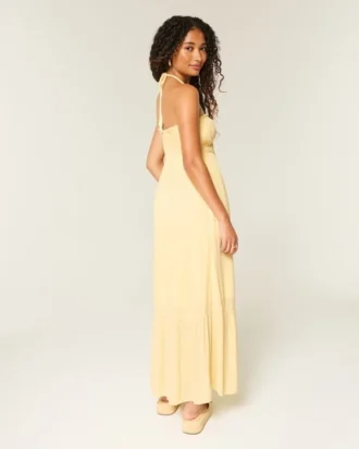 Rochie maxi fără bretele, cu împletituri