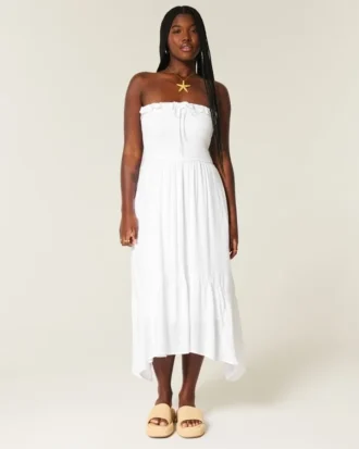 Rochie maxi fără bretele, cu smocuri Rochie maxi fără bretele, cu smocuri