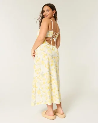 Rochie midi cu spate deschis din amestec de in Rochie midi cu spate deschis din amestec de in