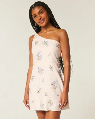 Rochie mini asimetrică din amestec de in