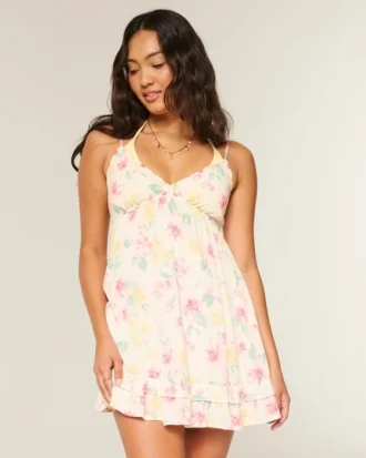 Rochie mini babydoll cu bordură din frânghie
