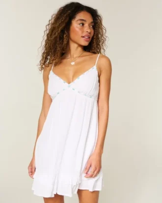 Rochie mini babydoll cu bordură din frânghie