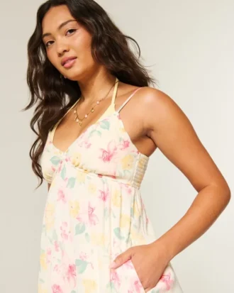 Rochie mini babydoll cu bordură din frânghie