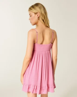 Rochie mini babydoll cu bordură din frânghie