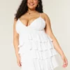 Rochie mini babydoll cu decolteu în V și volane