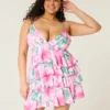 Rochie mini babydoll cu decolteu în V și volane