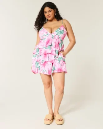 Rochie mini babydoll cu decolteu în V și volane