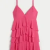 Rochie mini babydoll cu decolteu în V și volane Rochie mini babydoll cu decolteu în V și volane