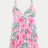 Rochie mini babydoll cu decolteu în V și volane