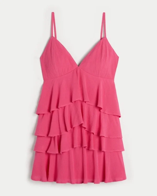 Rochie mini babydoll cu decolteu în V și volane Rochie mini babydoll cu decolteu în V și volane