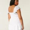 Rochie mini cu fustă-pantalon, mâneci fluturate și bust strâns