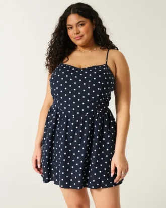 Rochie mini din amestec de in, cu spate decoltat