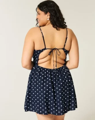 Rochie mini din amestec de in, cu spate decoltat