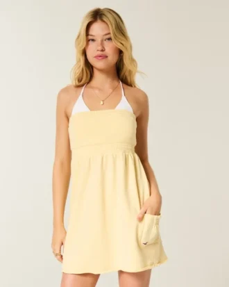Rochie mini din bumbac terry fără bretele