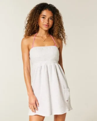 Rochie mini din bumbac terry fără bretele Rochie mini din bumbac terry fără bretele