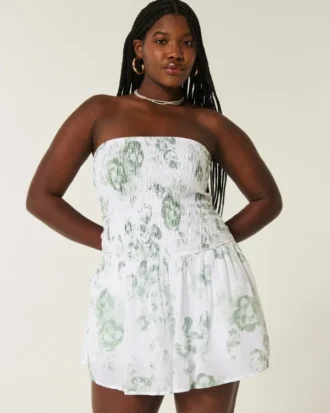 Rochie mini fără bretele, cu corset smocuit