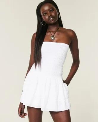 Rochie mini fără bretele, cu corset smocuit Rochie mini fără bretele, cu corset smocuit