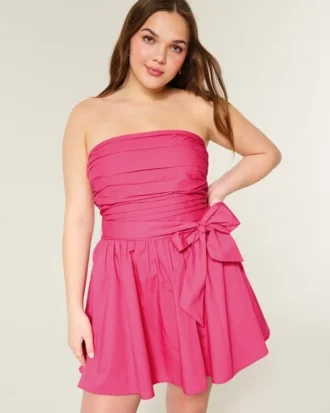 Rochie mini fără bretele cu fundă