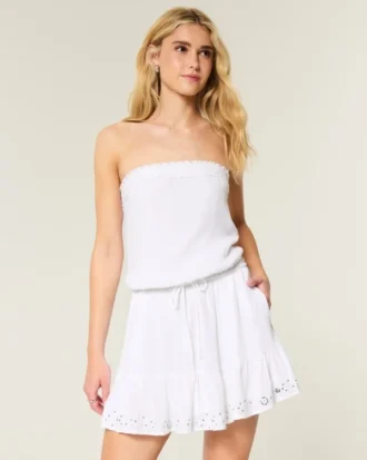 Rochie mini fără bretele, cu șnur și croi bluzon