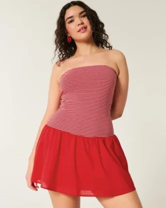 Rochie mini fără bretele, cu talie joasă, din tricot