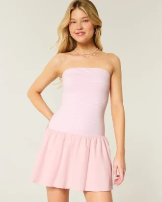 Rochie mini fără bretele, cu talie joasă, din tricot