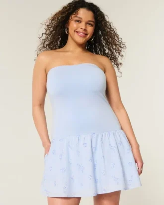 Rochie mini fără bretele, cu talie joasă, din tricot Rochie mini fără bretele, cu talie joasă, din tricot