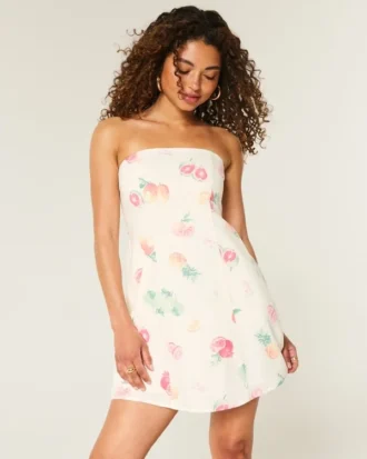 Rochie mini fără bretele din amestec de in