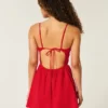 Rochie scurată din amestec de in, cu spate deschis Rochie scurată din amestec de in, cu spate deschis