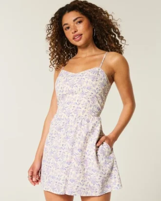Rochie tip fustă-pantalon din amestec de in, cu spate deschis