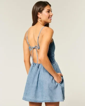 Rochie tip fustă-pantalon din amestec de in, cu spate deschis Rochie tip fustă-pantalon din amestec de in, cu spate deschis