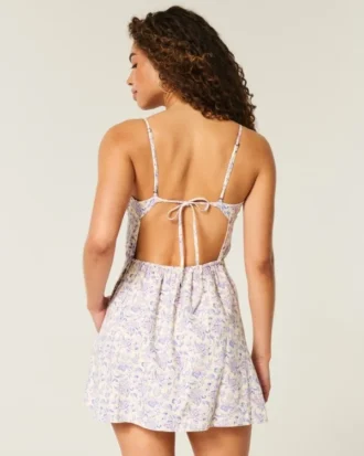 Rochie tip fustă-pantalon din amestec de in, cu spate deschis