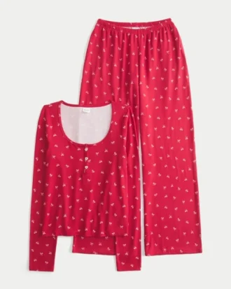 Set pantaloni largi și tricou Henley Always Cozy