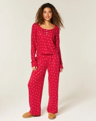 Set pantaloni largi și tricou Henley Always Cozy