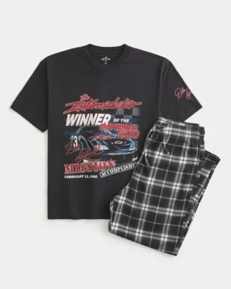 Set tricou cu imprimeu Dale Earnhardt NASCAR și pantaloni de pijama din flanel