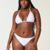 Slip de bikini cu bretele și broderie înaltă pe picior