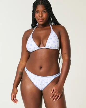 Slip de bikini cu bretele și broderie înaltă pe picior