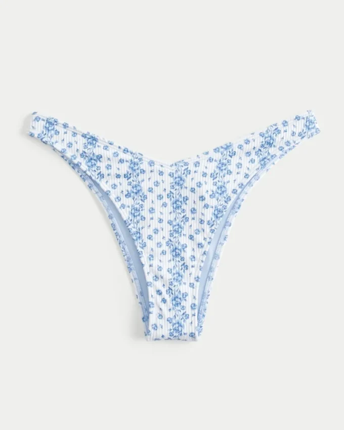 Slip de bikini cu talie în V, cu dungi și croi înalt