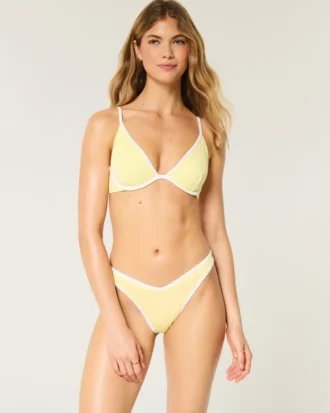 Slip de bikini cu talie în V și picioare înalte, cu nervuri