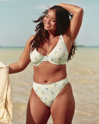 Slip de bikini cu talie înaltă și nervuri