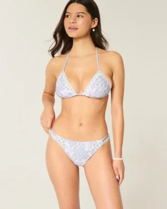 Slip de bikini îndrăzneț cu două bretele și bordură în stil croșetat