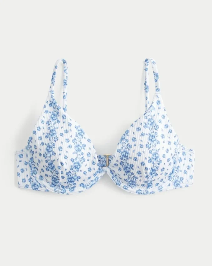 Sutien bikini cu balene și decolteu adânc, cu nervuri Sutien bikini cu balene și decolteu adânc, cu nervuri