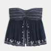 Top babydoll brodat, fără bretele, ușor de purtat