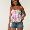 Top babydoll cu bretele și volane Top babydoll cu bretele și volane