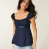Top babydoll din satin cu fundă