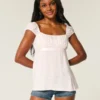 Top babydoll din satin cu fundă Top babydoll din satin cu fundă