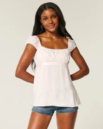 Top babydoll din satin cu fundă
