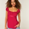 Top babydoll din satin cu fundă Top babydoll din satin cu fundă